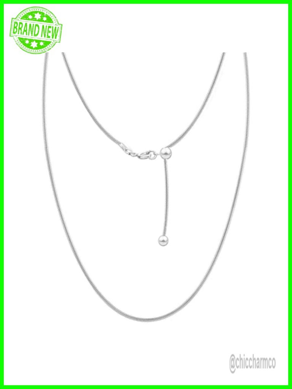 925 Sterling Silver Adjustable Snake Chain Necklace 14-24 Inch Slider Bolo